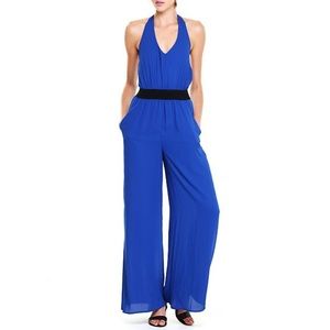 Blue Wide Leg Halter Jumpsuit